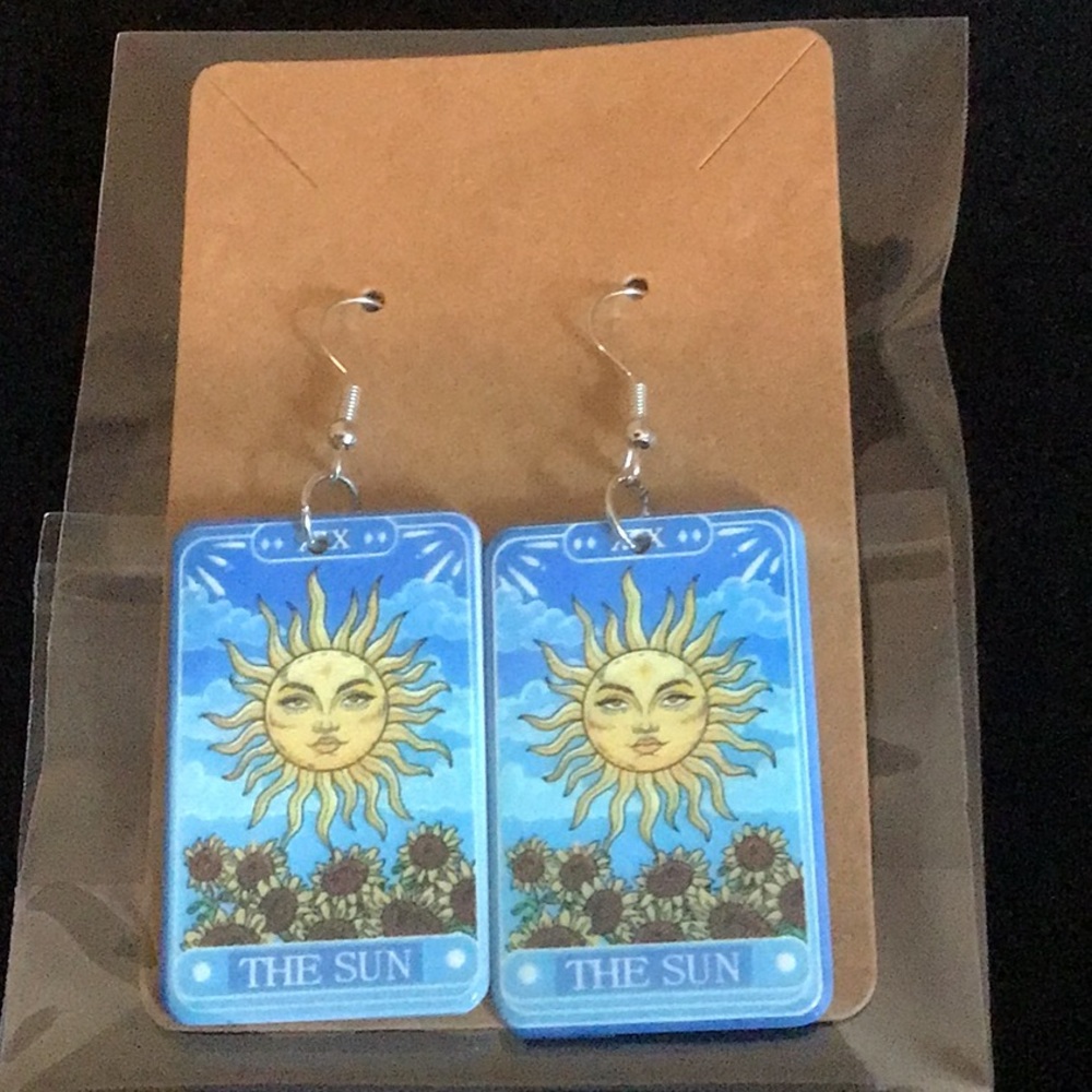 The Sun Tarot Card Dangle Earrings New Acrylic